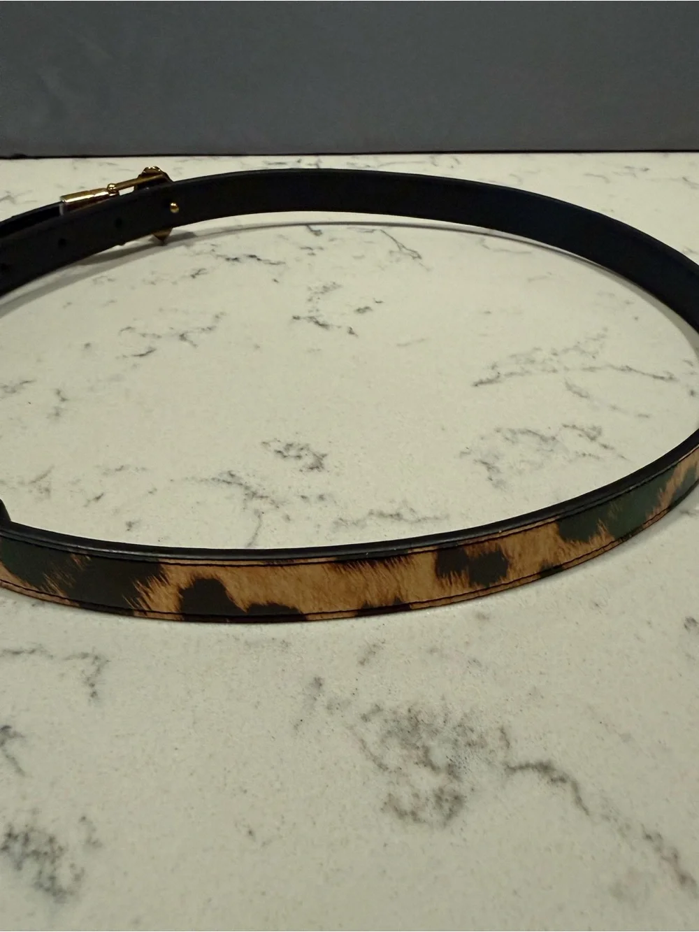 Kurt Geiger Metallic Black-Brown Leather Belt with Gold Bird-Head Buckle
